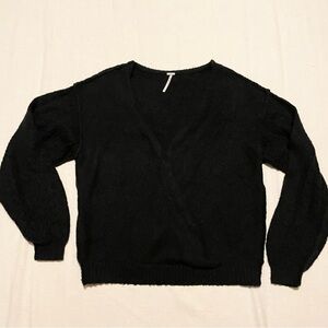 Free People Black V-Neck Twist Wrap Knit Pullover Sweater Women's Size S